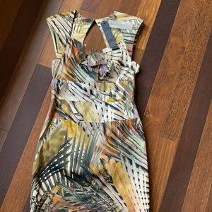 Black Halo midi dress, semi backless printed dress